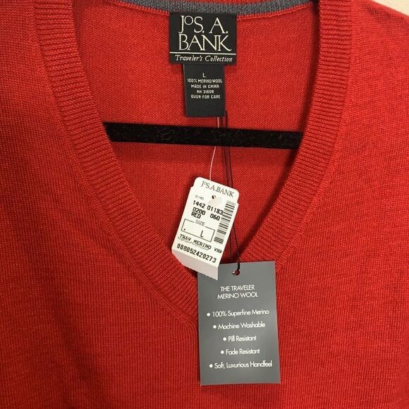Joseph A Bank merino wool red sweater NWT large (C1) - Picture 4 of 6